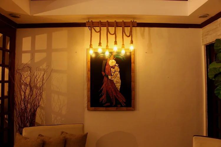 Wall art and hanging lights